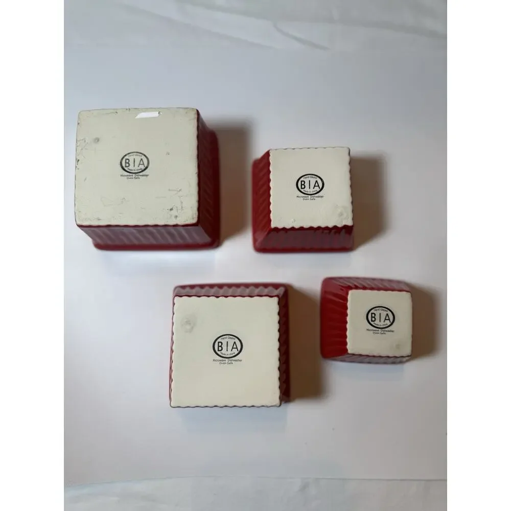 BIA Ceramic Square Ramekin Set Red White Oven Safe Four-Piece